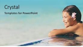  Presentation with luxury resort - Slide set consisting of sunbathing swimsuit enjoying ocean background and a light blue colored foreground