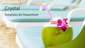  Presentation with green coconut - Slide deck having sunbathing with coconut drink background and a sky blue colored foreground