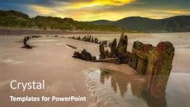  Presentation with sunset beach - Audience pleasing slide set consisting of sunbeam-ship-wreck backdrop and a coral colored foreground