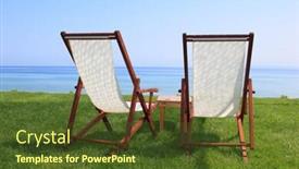  Presentation with luxury hotel - Colorful PPT layouts enhanced with sunbeds-at-the-beach backdrop and a tawny brown colored foreground