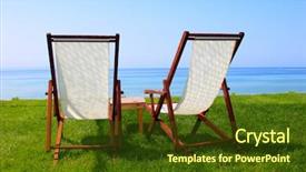  Presentation with luxury hotel - Theme with sunbeds at the beach of luxury hotel crete greece background and a tawny brown colored foreground