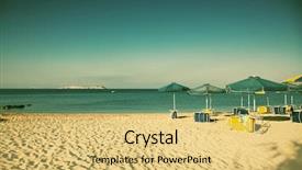  Presentation with vintage - PPT theme consisting of sunbeds on empty beach - vintage photo background and a yellow colored foreground