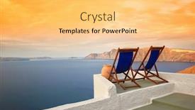  Presentation with santorini - Theme with sunbeds-on-santorini-s-roofs background and a yellow colored foreground