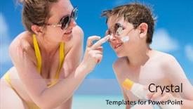  Presentation with mother son flowers - Slide deck consisting of sunblock - mother and son portrait background and a  colored foreground