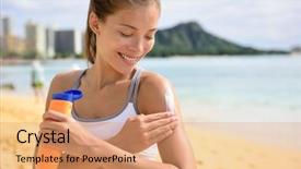  Presentation with waikiki - Slide deck consisting of sunblock - sunscreen fitness woman applying suntan background and a coral colored foreground