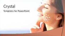 Presentation with sunscreen - PPT theme enhanced with sunblock - young woman with sunscreen background and a white colored foreground