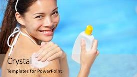  Presentation with sunscreen - Beautiful theme featuring beautiful brown lizard heated on warm boards backdrop and a mint green colored foreground