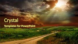  Presentation with green hills - Colorful PPT theme enhanced with sunburst - country road through the green backdrop and a tawny brown colored foreground