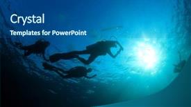  Presentation with divers - Presentation theme having sunburst - scuba divers silhouette in ocean background and a ocean colored foreground