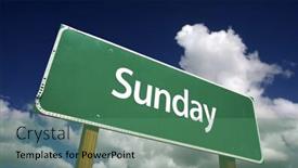  Presentation with blue green - Theme consisting of sunday-green-road-sign background and a ocean colored foreground