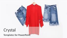  Presentation with female - Colorful theme enhanced with sundress with shirt shorts jeans backdrop and a  colored foreground