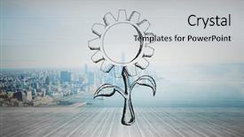  Presentation with doodle - Presentation design featuring sunflower doodle against city scene in a room background and a light gray colored foreground