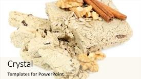  Presentation with halva - Slides consisting of sunflower-halva-with-raisins background and a lemonade colored foreground