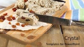  Presentation with halva - Slides featuring sunflower halva with raisins background and a coral colored foreground