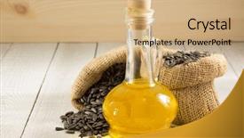  Presentation with oil seeds - Beautiful PPT theme featuring sunflower oil and seeds on wooden background backdrop and a coral colored foreground