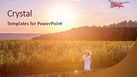  Presentation with flying - Cool new PPT layouts with sunflower rainbow - little cute girl backdrop and a  colored foreground