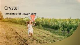  Presentation with girl in red dress - Colorful presentation design enhanced with sunflower rainbow - little cute girl backdrop and a  colored foreground