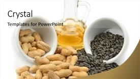  Presentation with oil seeds - Cool new presentation theme with sunflower seeds peanuts and oil isolated on a white background backdrop and a white colored foreground
