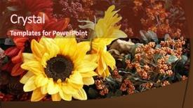  Presentation with sunflowers - Beautiful presentation theme featuring sunflowers and other fall flowers backdrop and a tawny brown colored foreground