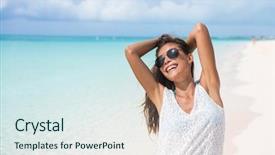  Presentation with summer at the beach - Audience pleasing slide deck consisting of sunglasses and beachwear feeling free backdrop and a sky blue colored foreground