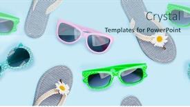  Presentation with summer - Colorful presentation theme enhanced with sunglasses-and-flip-flops-summer backdrop and a sky blue colored foreground