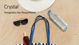 Presentation with beach bag - PPT theme featuring sunglasses and hat on sand background and a  colored foreground