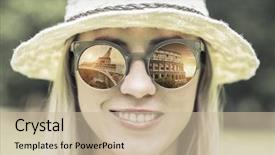  Presentation with human resource management images - Beautiful slide deck featuring sunglasses and hat with traval backdrop and a  colored foreground