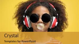  Presentation with afro - Slide set enhanced with sunglasses chewing gum on yellow background and a gold colored foreground