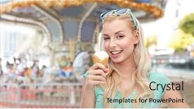  Presentation with amusement park - Beautiful slide deck featuring sunglasses eating ice cream backdrop and a coral colored foreground