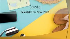  Presentation with summer holiday - Audience pleasing slide deck consisting of sunglasses-flip-flops-sunhat-map backdrop and a light blue colored foreground