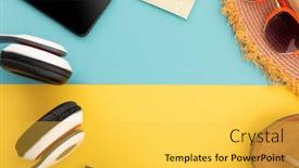  Presentation with summer holiday - Cool new PPT layouts with sunglasses-flip-flops-sunhat-map backdrop and a yellow colored foreground