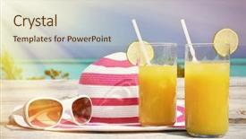  Presentation with orange juice - Colorful slides enhanced with sunglasses hat and orange juice backdrop and a lemonade colored foreground