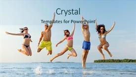  Presentation with friendship - PPT layouts consisting of sunglasses jumping on beach background and a light blue colored foreground