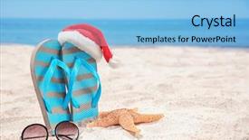  Presentation with santa - Colorful PPT layouts enhanced with sunglasses on beach christmas backdrop and a light blue colored foreground
