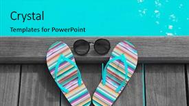  Presentation with sea - PPT theme having powtoon - flip-flops and sunglasses on wooden background and a  colored foreground
