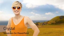  Presentation with happy holidays - Theme with sunglasses over big sur coast background and a  colored foreground