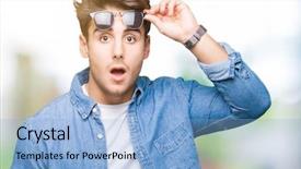  Presentation with fear - Slide set featuring sunglasses over isolated background afraid background and a light blue colored foreground