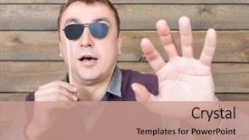  Presentation with blind stick - Presentation design enhanced with sunglasses represents the blind background and a coral colored foreground