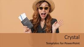  Presentation with passport travel - Beautiful PPT theme featuring sunglasses screaming while holding passport backdrop and a coral colored foreground
