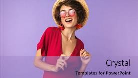  Presentation with crystal image - Theme enhanced with sunglasses smiling isolated over violet background and a light blue colored foreground