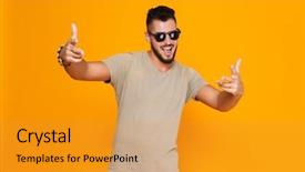  Presentation with cheerful - PPT theme enhanced with sunglasses standing isolated over orange background and a  colored foreground