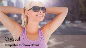  Presentation with stretching - Audience pleasing slide set consisting of blurriness - woman in sunglasses stretching backdrop and a coral colored foreground