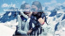  Presentation with alpine - Slide set with sunglasses winter - fashionable couple posing over alpine background and a teal colored foreground