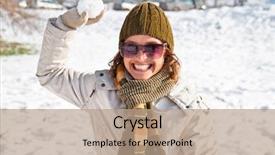  Presentation with snowball - Cool new slide deck with sunglasses winter - happy young woman playing snowball backdrop and a  colored foreground