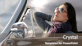  Presentation with vintage car - PPT theme enhanced with sunglasses winter - portrait of beautiful woman sitting background and a tawny brown colored foreground