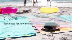  Presentation with picnic - Presentation theme featuring sunglasses-with-hat-placed background and a cool aqua colored foreground