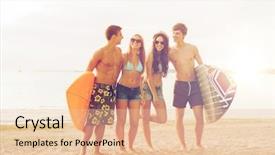  Presentation with sea water - Presentation design with sunglasses with surfboards on beach background and a lemonade colored foreground