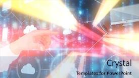  Presentation with digital image - PPT layouts featuring sunlight illuminating side - 3d businesswoman touching invisible screen background and a teal colored foreground