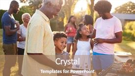  Presentation with grilling - Slides having sunlight side - grandad and grandson grilling background and a coral colored foreground