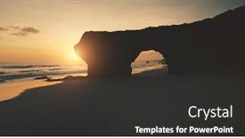  Presentation with rocky ocean coast - Beautiful PPT theme featuring sunlight-silhouette-of-hole backdrop and a dark gray colored foreground